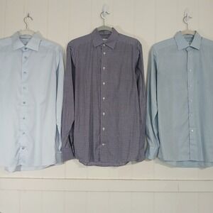 Lot of 3 Eton Contemporary Fit Dress Shirts Mens 38 15 Blue Gingham Stripe Check